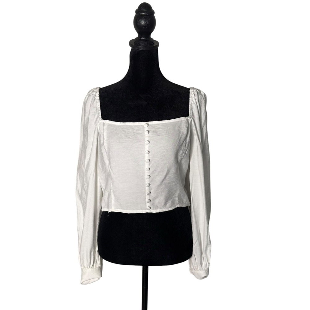 Womens L White Corset Crop Top Long Sleeve Square Neck Coastal Cowgirl Western